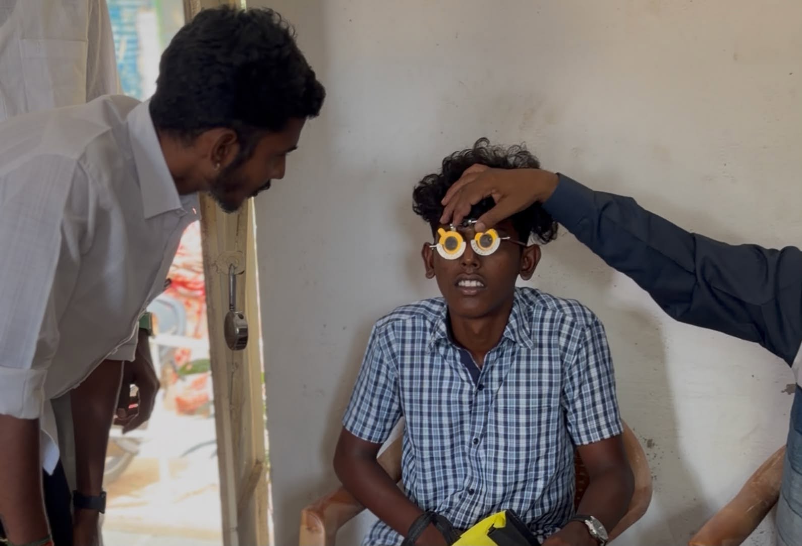 Student receiving an eye examination